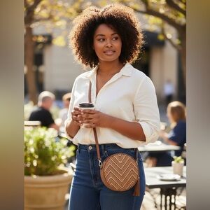 Michael Kors Tan & Cream Woven Pebble Leather Canteen Crossbody